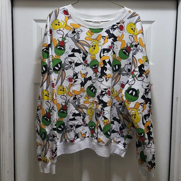 Vintage Looney Toons Sweatshirt Women's XXL 19 White Bugs Tweety Daffy 90's - Picture 2 of 7